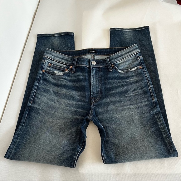Express Other - Express size 32 X 32 Slim Straight Evans Blue Denim Jeans Stretchy Distressed